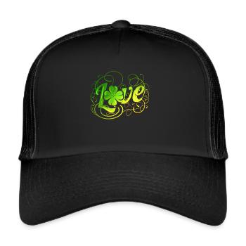Green Love Logo With A Four Leaf Clover For St - Trucker Cap - Schwarz/Schwarz - Vorne