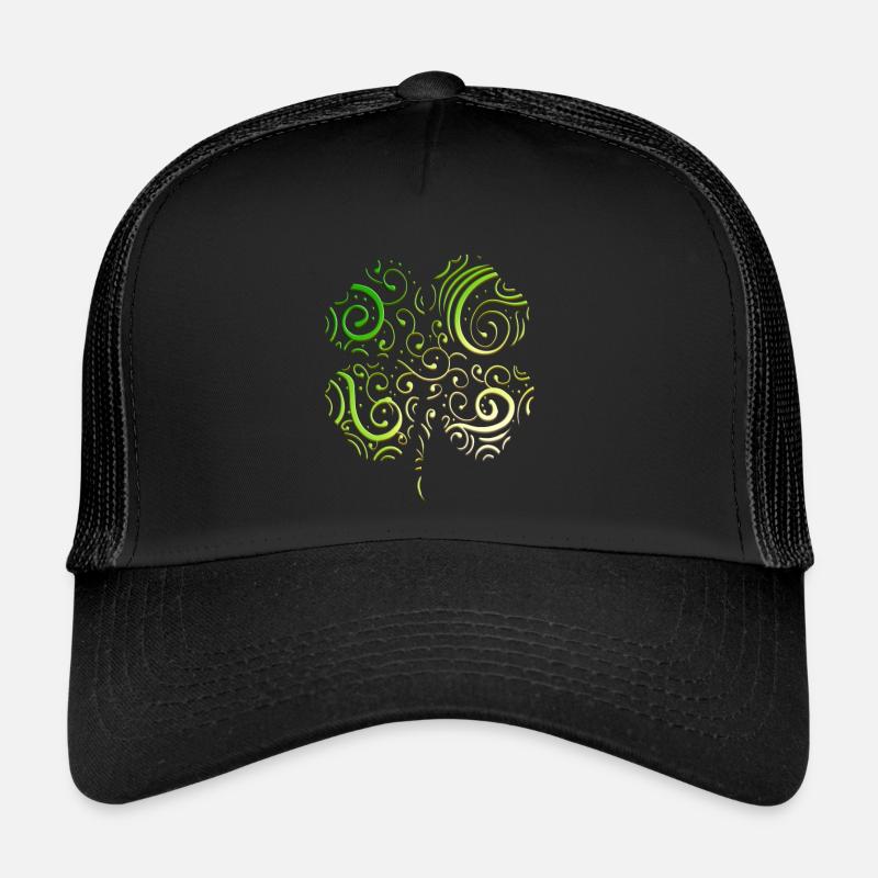 Logo d’ornements de trèfle à quatre feuilles pour St Patrick Casquette trucker 