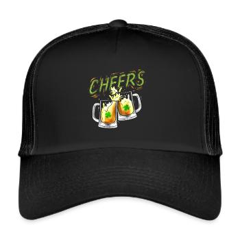 Cheers With Beers And Shamrock For St Patricks Day - Trucker Cap - Schwarz/Schwarz - Vorne