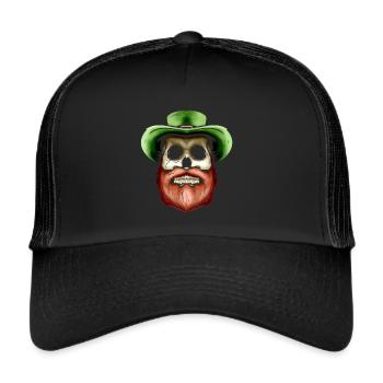 Skull With Green Hat And Red Beard For St - Trucker Cap - black/black - Front