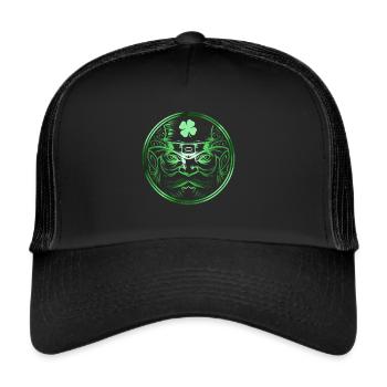 Stylized Green Leprechaun Logo Shamrock St - Trucker Cap - Schwarz/Schwarz - Vorne
