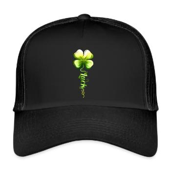 Four Leaf Clover Plant Shamrock Luck On St - Trucker Cap - Schwarz/Schwarz - Vorne