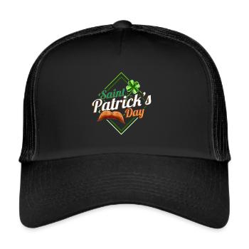 Four Leaf Clover And Moustache Logo On St - Trucker Cap - Schwarz/Schwarz - Vorne
