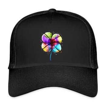LGBTQ Colorful Four Leaf Clover Shamrock St - Casquette trucker  - noir/noir - Devant
