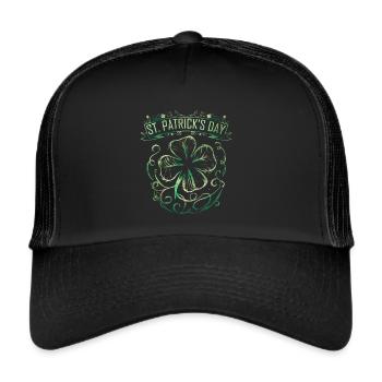 Vintage Label Four Leaf Clover Shamrock On St - Casquette trucker  - noir/noir - Devant