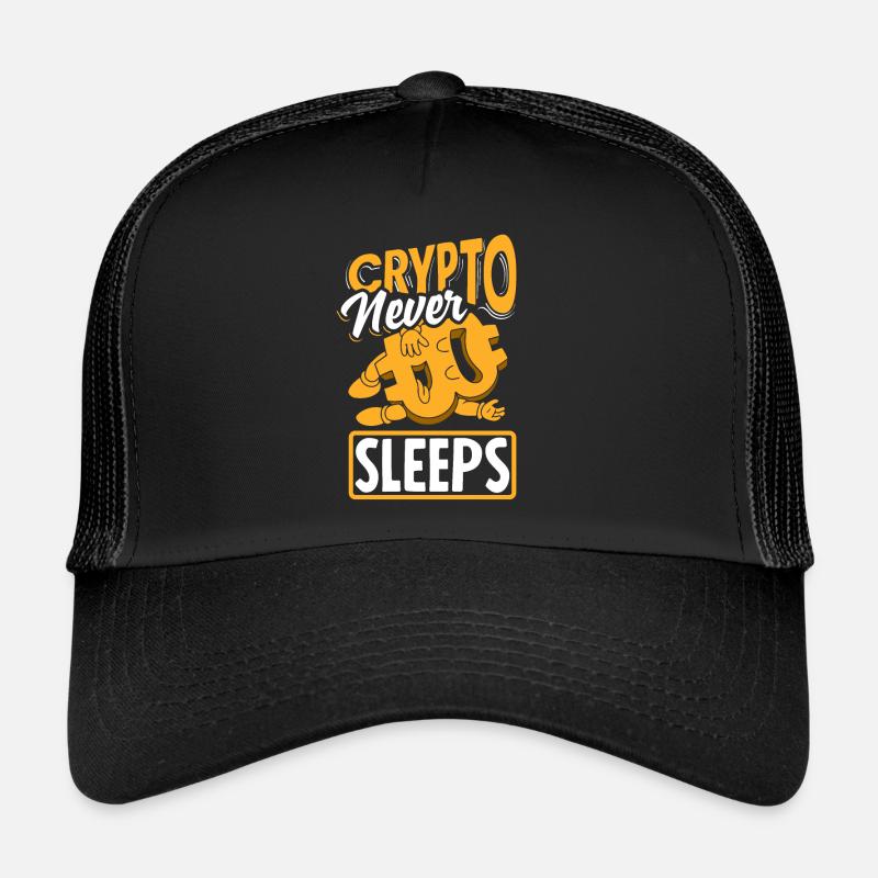 Crypto Never Sleeps Cryptocurrency BTC Trucker Cap