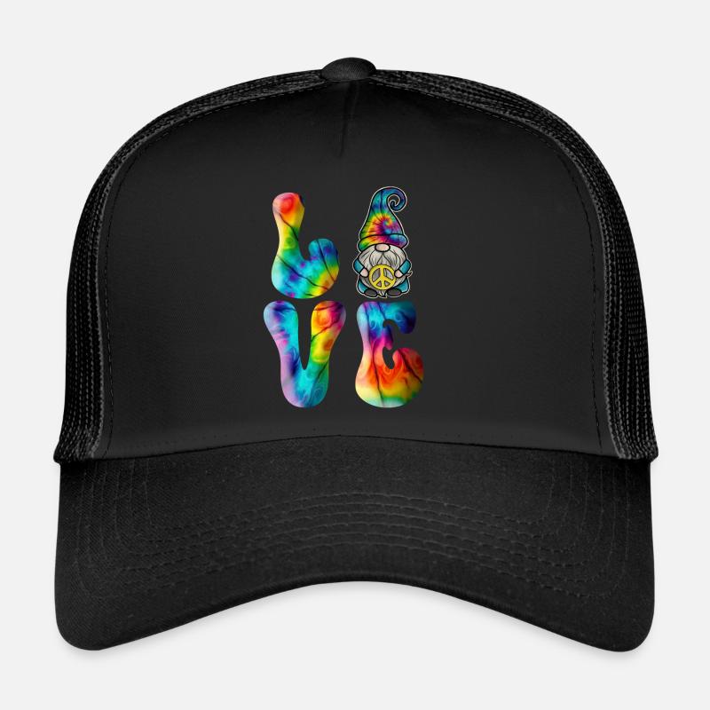 Gnome Love Peace Tie Dye Trucker Cap