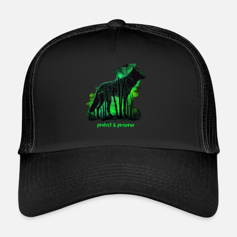 Wölfe Silhouette Naturschutz Tierschutz Wolf - Trucker Cap - Schwarz/Schwarz