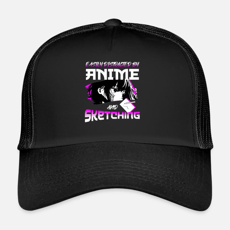 Easily Distracted By Anime And Sketching - Trucker Cap - Schwarz/Schwarz