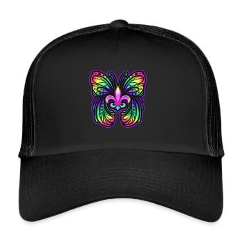 Rainbow Colourd Fleur De Lis Butterfly For Mardi - Trucker Cap - black/black - Front