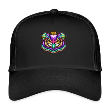 Purple Green Owl With Pink Fleur De Lis For Mardi - Trucker Cap - black/black - Front