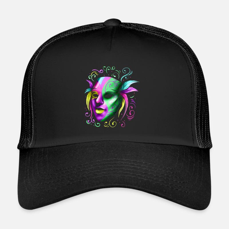 Masque jaune, violet et vert pour Mardi Gras Casquette trucker 