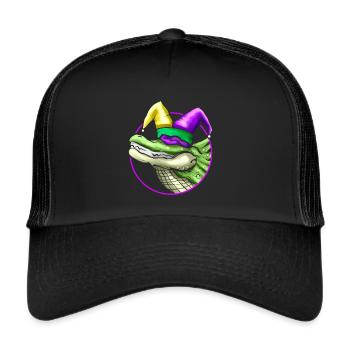 Crocodile with Jester Hat for Mardi Gras - Trucker Cap - black/black - Front