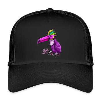 Purple Tucan With Mask For Mardi Gras - Trucker Cap - black/black - Front