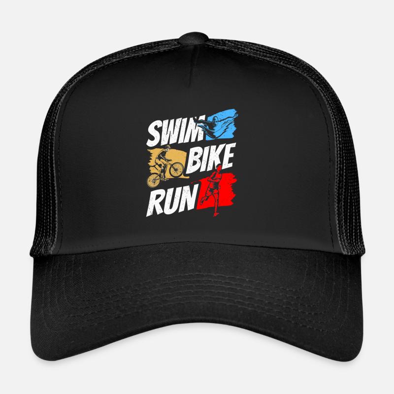 Natation Vélo Course Triathlète Triathlète Triathlon Triathlète - Casquette trucker  - noir/noir