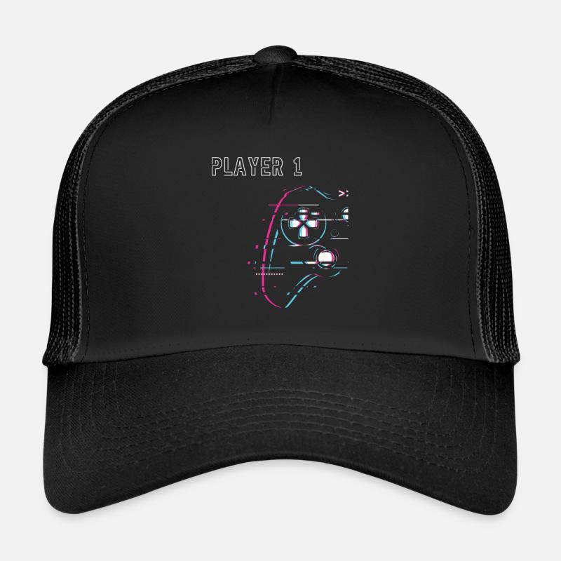 Zocker Paar - Player 1 Player 2 - Gamer - Trucker Cap - Schwarz/Schwarz