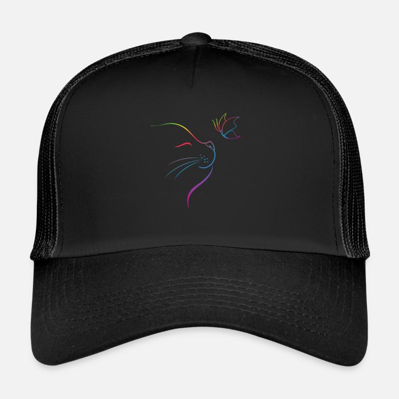 Cat Line Art With Butterfly Cat - Trucker Cap - Schwarz/Schwarz