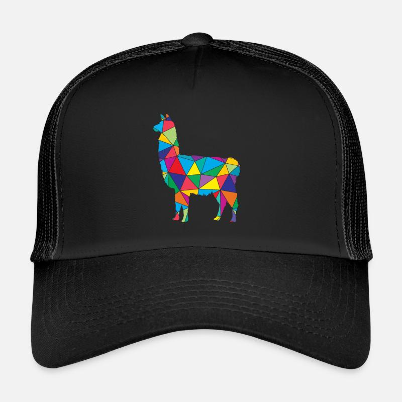 Lama poly bas Lama Géométrie Polygone Lama - Casquette trucker - noir/noir