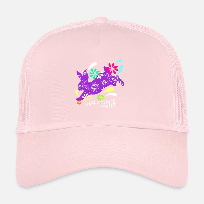 Purple Easter Rabbit With Flowers On Happy Easter Trucker Cap