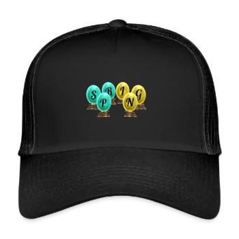 Painted Easter Egg On Springs Saying Spring For - Trucker Cap - Schwarz/Schwarz - Vorne