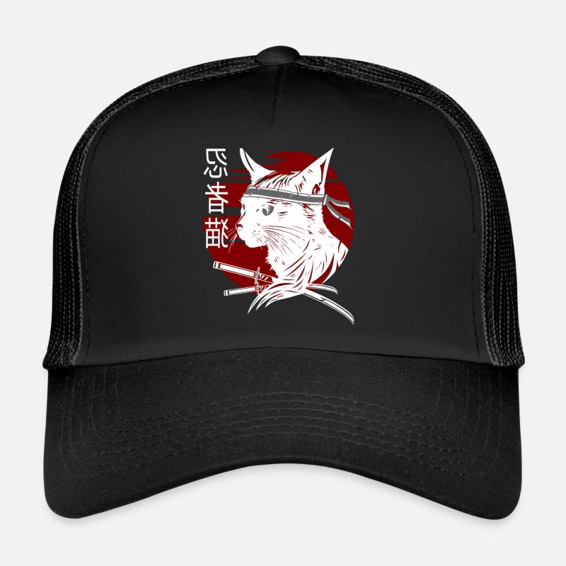 Ninja Katze Anime - Manga Japanisch - Trucker Cap - Schwarz/Schwarz