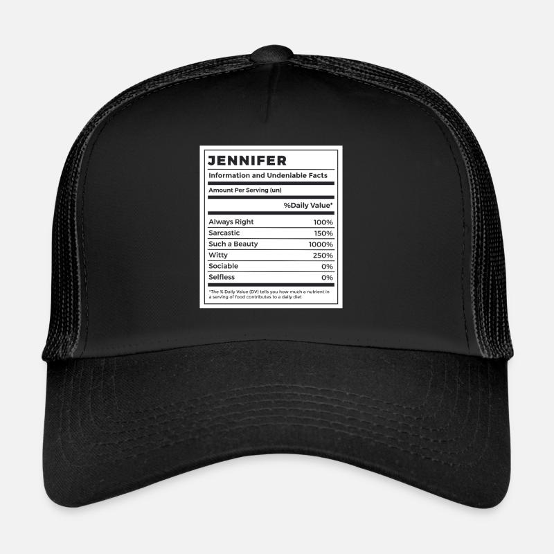 Drôle de nom Jennifer Valeur nutritive - Casquette trucker  - noir/noir