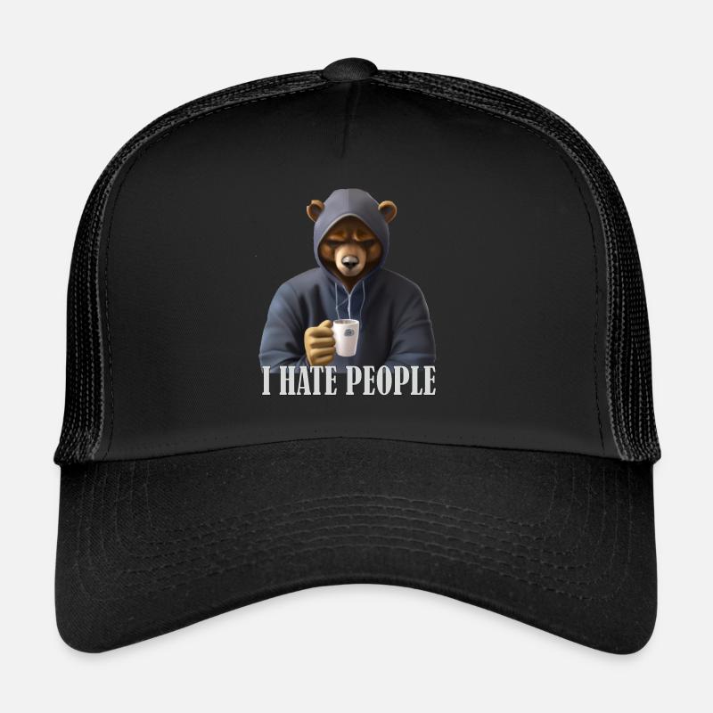 Muffeliger Bär mit Kaffee und luistigem Spruch - Trucker Cap - Schwarz/Schwarz