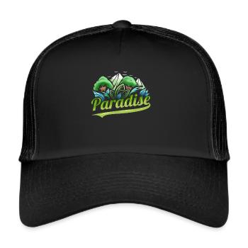 Logo Paradise With Trees And Mountains For Earth - Trucker Cap - Schwarz/Schwarz - Vorne