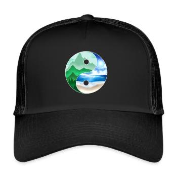 Logo Yin And Yang - Mountains And Ocean For Earth - Trucker Cap - Schwarz/Schwarz - Vorne
