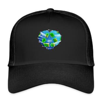 Earth Heart With Clouds And Recycle Logo For - Trucker Cap - Schwarz/Schwarz - Vorne