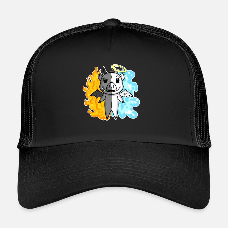 Schwein - Engel und Teufel - Trucker Cap - Schwarz/Schwarz