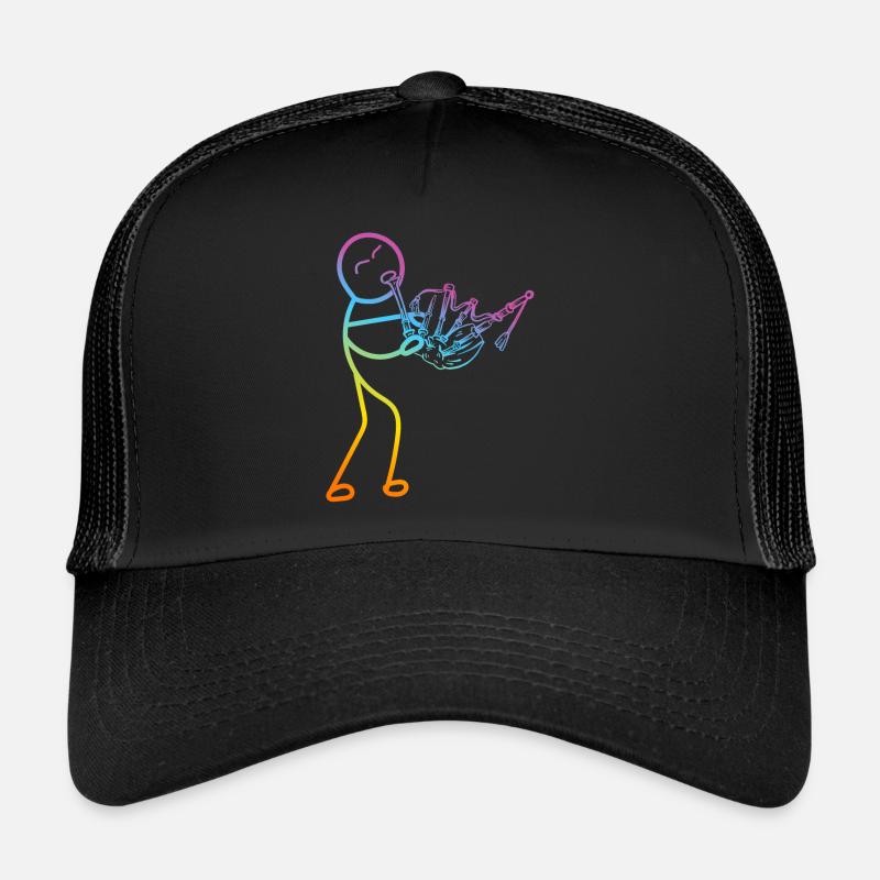 Funny Bagpipe Player - Funny Stick Figure Bagpiper - Trucker Cap - black/black