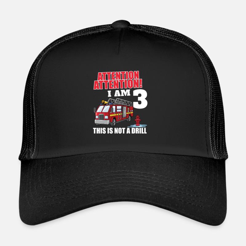 Attention I'm 3 Pompier camion 3 ans 3e Casquette trucker 