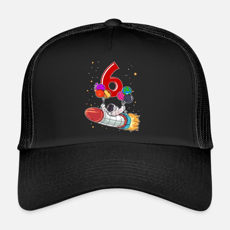 Astronaut 6 Jahre Weltraum Rakete 6. Geburtstag - Trucker Cap - Schwarz/Schwarz