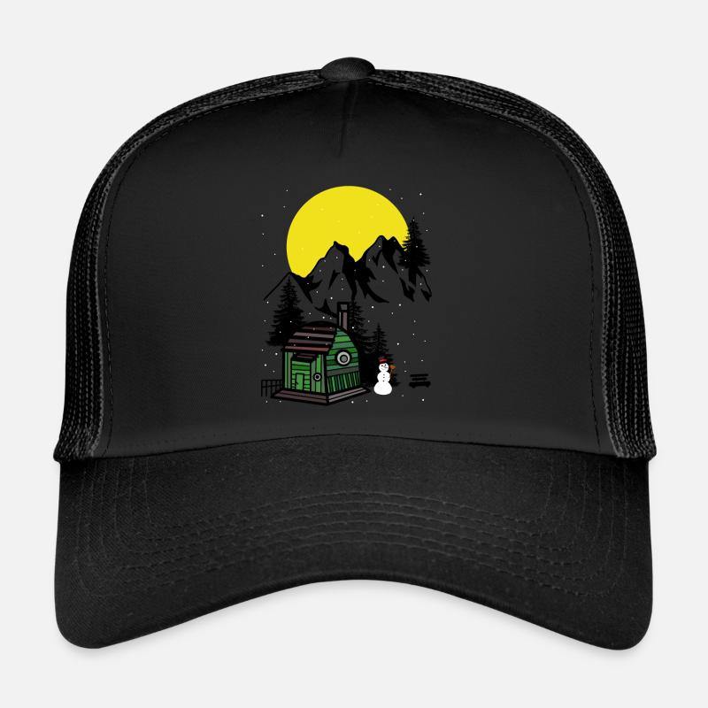 Mountains Austria Winter Snowman Hut Alps Trucker Cap