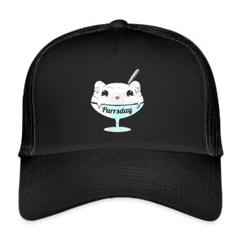 Yummy Cat Ice Cream On Purssday - Trucker Cap - black/black - Front