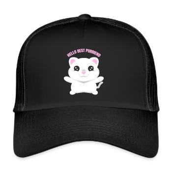 White Cat Says Hello Best Purrfriend On Purrsday - Trucker Cap - Schwarz/Schwarz - Vorne