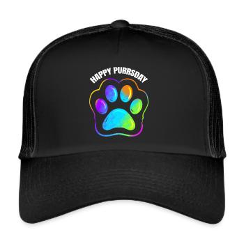 Colorful Cat Paw Print On Purrsday - Trucker Cap - black/black - Front