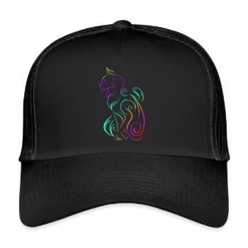 Chat d’ornement coloré dans le style asiatique sur le ronronnement - Casquette trucker  - noir/noir - Devant