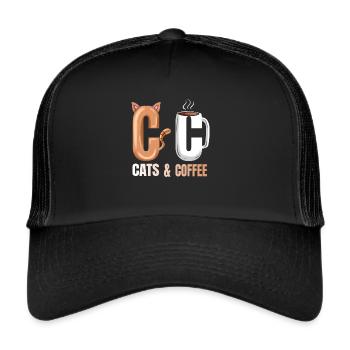 Logo Cats And Hot Coffee On Purrsday - Trucker Cap - black/black - Front