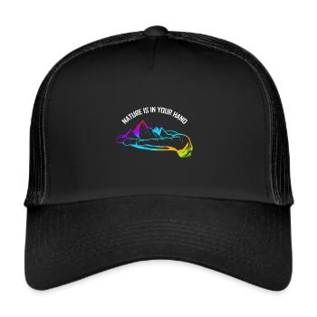 Logo Nature Is In Your Hand With Mountains For - Trucker Cap - Schwarz/Schwarz - Vorne