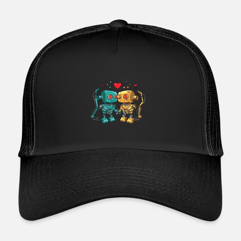Robots in love for a robot engineer Trucker Cap