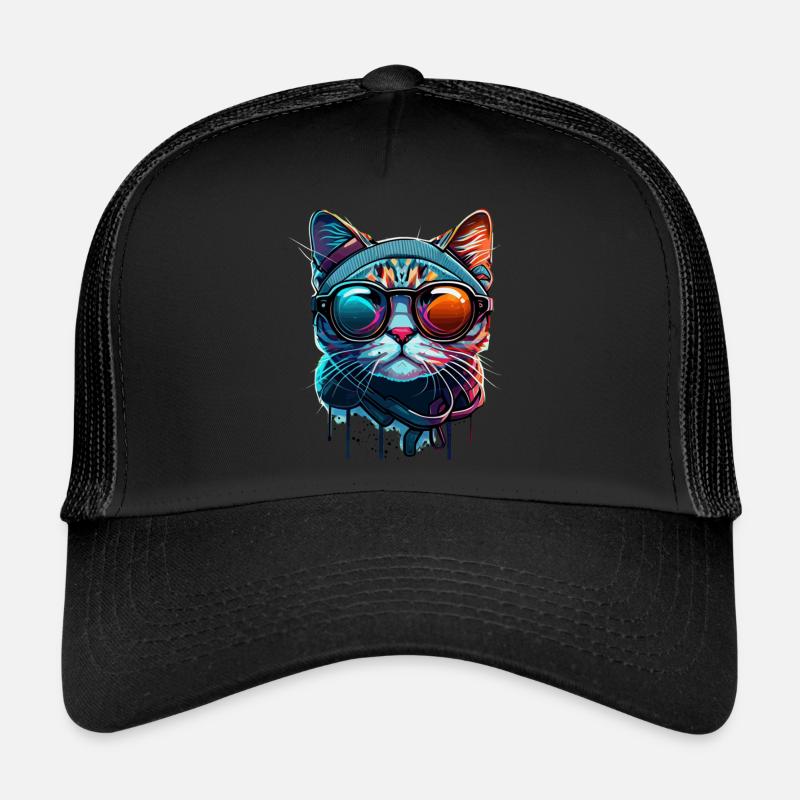 Buntes Katzengesicht mit Sonnenbrille stylish Trucker Cap