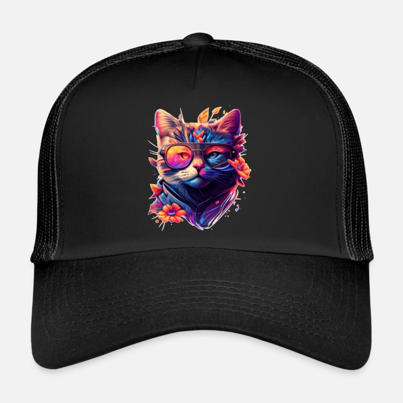 Chat arc-en-ciel coloré avec des lunettes de soleil élégantes Casquette trucker 