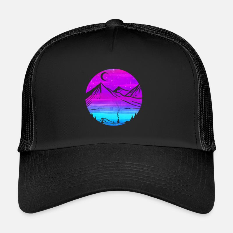 Mountain Silhouette In The Moonlight While Camping Trucker Cap