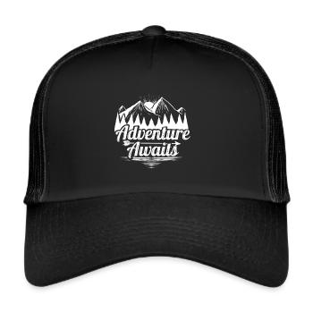 Sunrise In The Mountains Logo Adventure Awaits On - Trucker Cap - black/black - Front