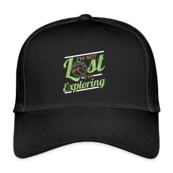 Logo I'm Not Lost I'm Exploring On Camping - Trucker Cap - Schwarz/Schwarz - Vorne