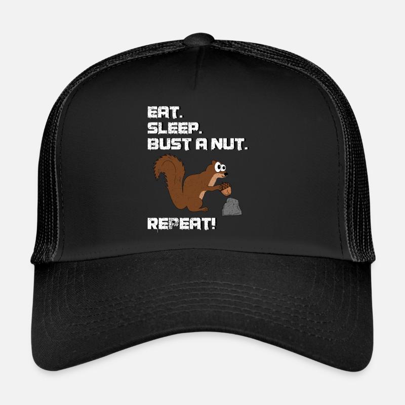 Eat Sleep Bust A Nut Repeat, Squirrel Pun Trucker Cap