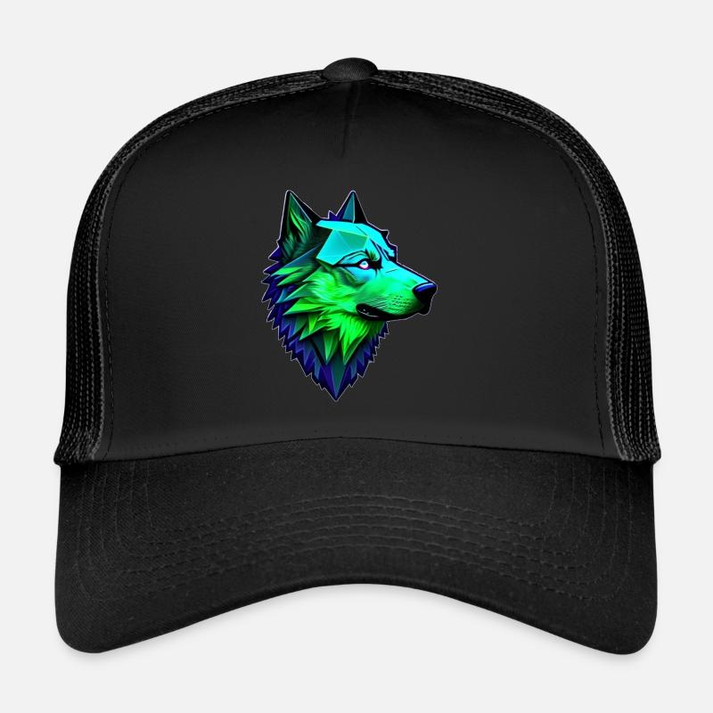loup forme polygonale - Casquette trucker - noir/noir