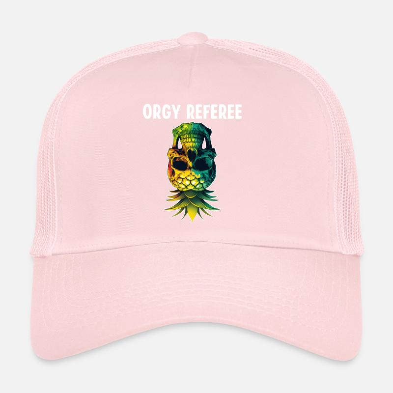 Orgy Referee Funny Upside Down Pineapple Skull Trucker Cap